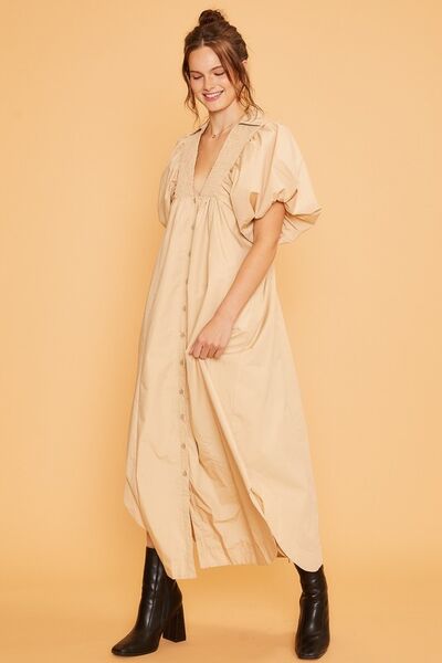 Robe mi-longue Annie Wear à manches bouffantes smockées