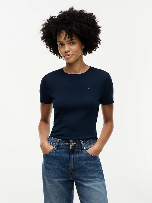 Flag Embroidery Slim Crew Neck T-Shirt
