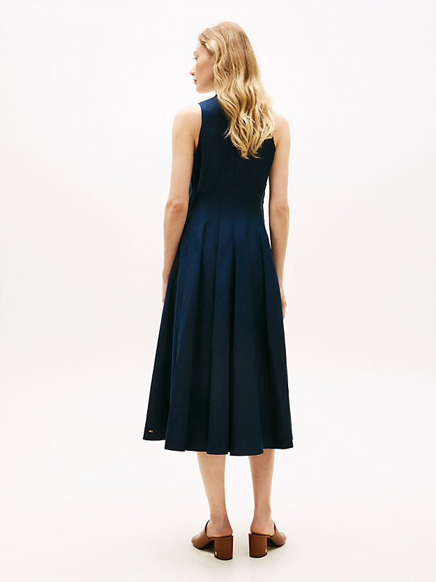 Gold-Tone Button Linen Blend Midi Dress