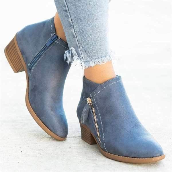 Damen Stiefeletten mit klobigem Absatz und seitlichem Reißverschluss