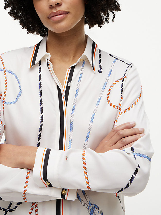 Regular Fit Rope Print Gold-Tone Button Shirt