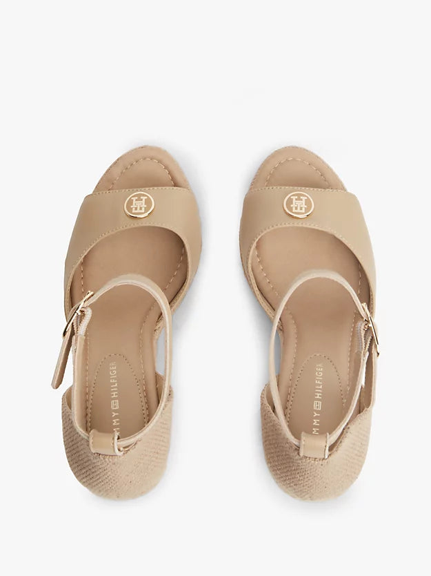 Logo Plaque Leather Wedge Heel Espadrilles