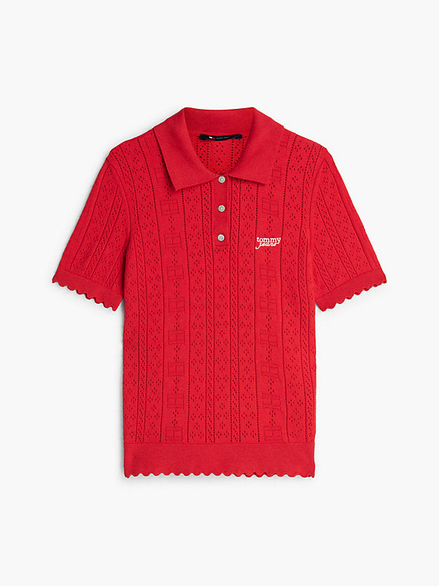 Pointelle Flag Short Sleeve Polo Jumper