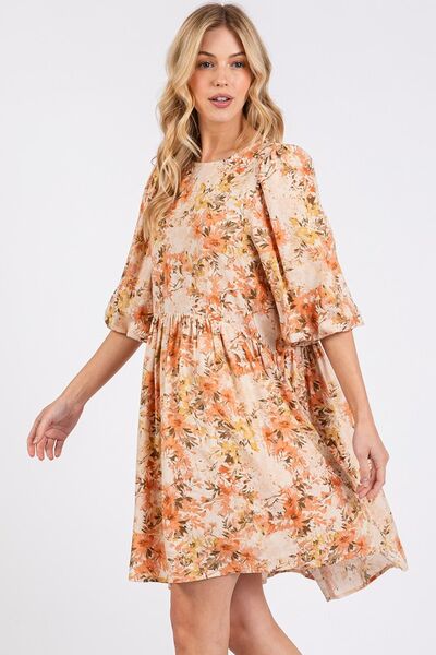 Mini-robe babydoll Mittoshop en mélange de lin imprimé fleuri