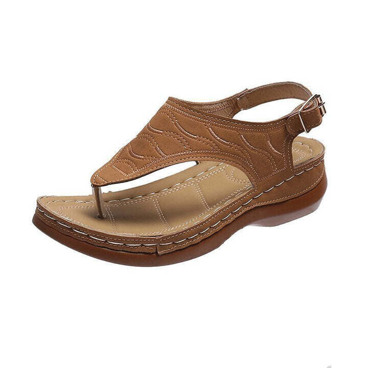 Sandales compensées orthopédiques brodées confortables, sandales de marche en cuir
