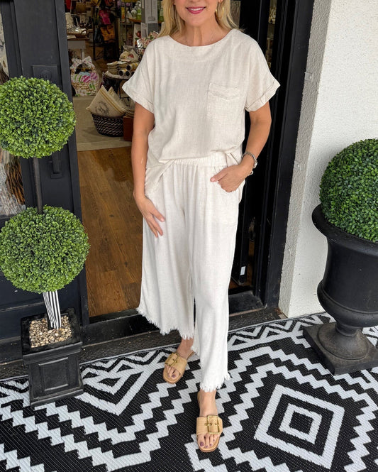 Lässiges Lounge-Set für Damen aus Baumwollleinen, unifarben (2 kaufen, kostenloser Versand)