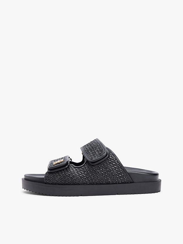 Raffia Monogram Double Strap Sandals