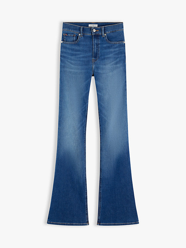 Whiskered Mid Rise Flared Jeans