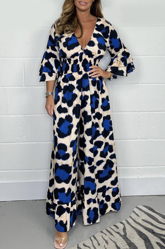 Heißer Verkauf🔥 Damen Jumpsuit mit Leopardenmuster, elastischem Bund und weitem Bein