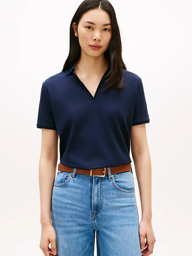 Relaxed Fit Open Placket Pique Polo Shirt