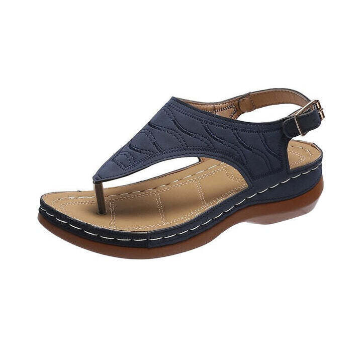 Sandales compensées orthopédiques brodées confortables, sandales de marche en cuir