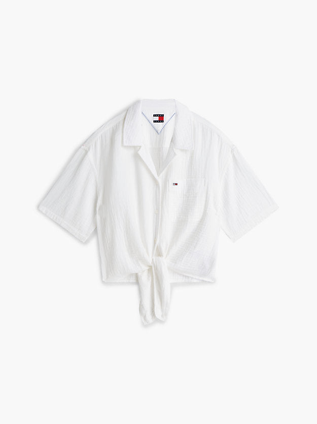 Crinkle Tie Front Short Sleeve Shirt