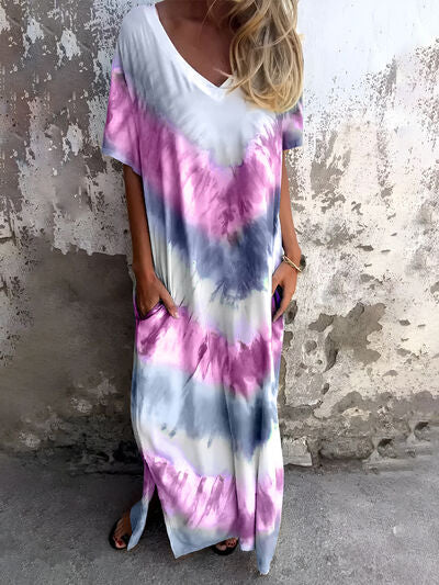 Robe courte à poches et manches courtes, tie-dye, taille standard