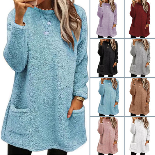 🔥LETZTER TAG 50% RABATT🔥 Damen Langarm Plüsch-Sweatshirt mit Taschen
