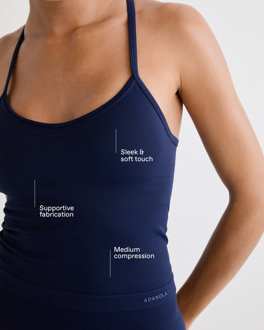 Classic Seamless Cross Back Tank Top - Navy Blue