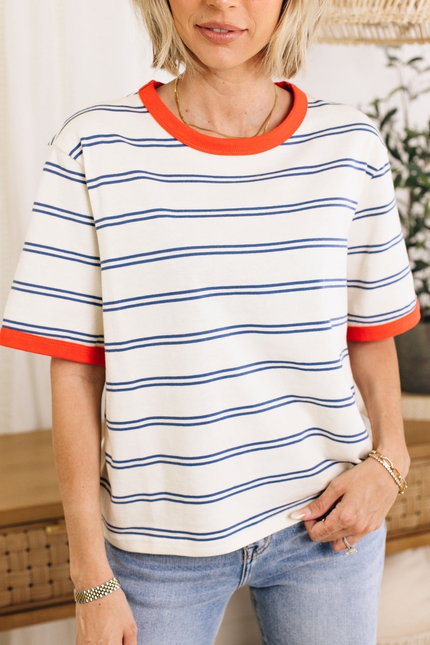 T-shirt rayé à manches courtes Color Block pour femmes (achetez-en 2, livraison gratuite)
