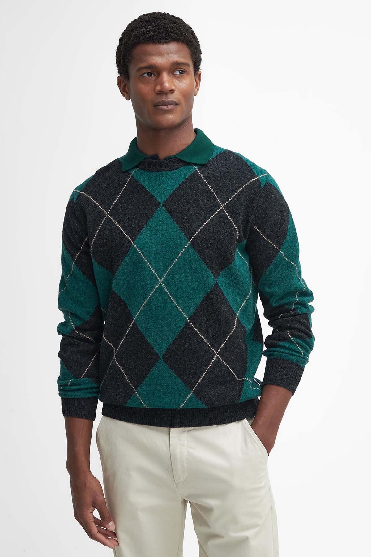 Sutherwell Argyle Crew Neck Jumper - BLACK