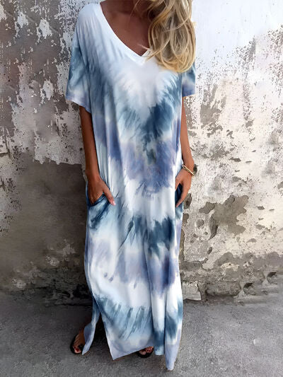 Robe courte à poches et manches courtes, tie-dye, taille standard
