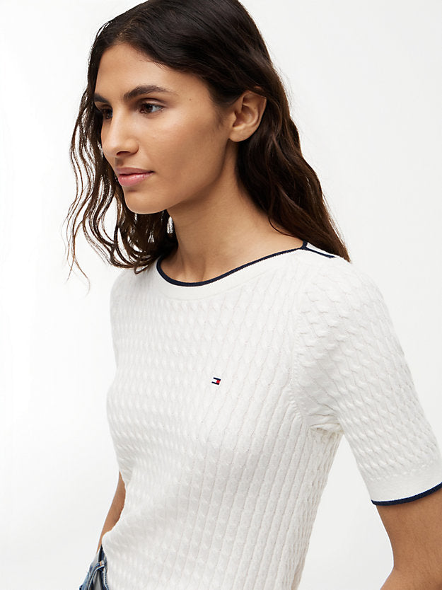 Cable Knit Boat Neck Short Sleeve Jumper