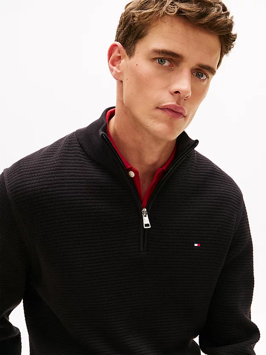 Textured Quarter-Zip Mock Neck Jumper