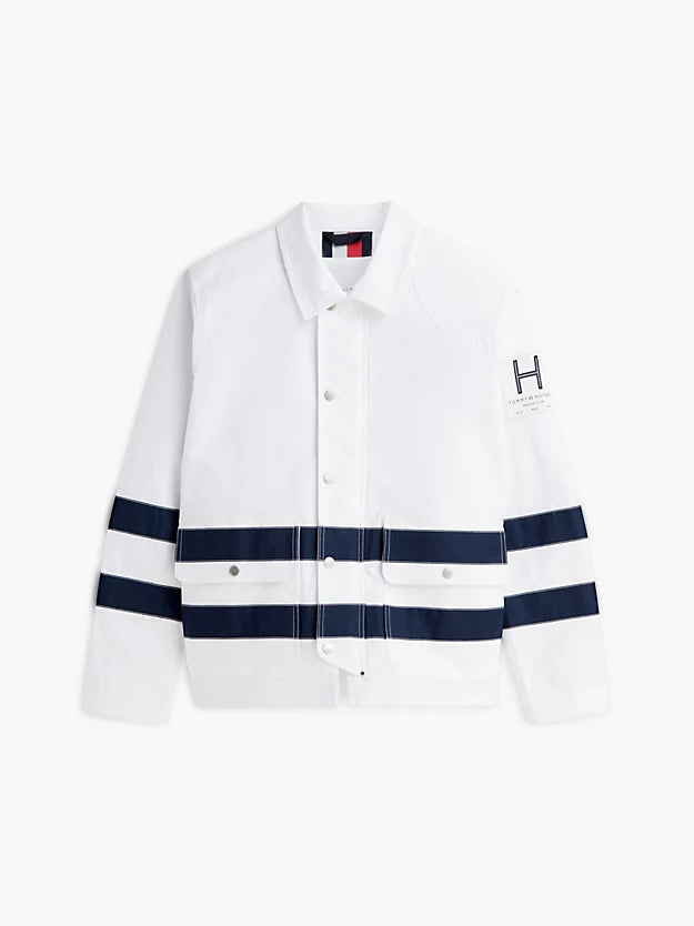Stripe Flap Pocket Collared Jacket