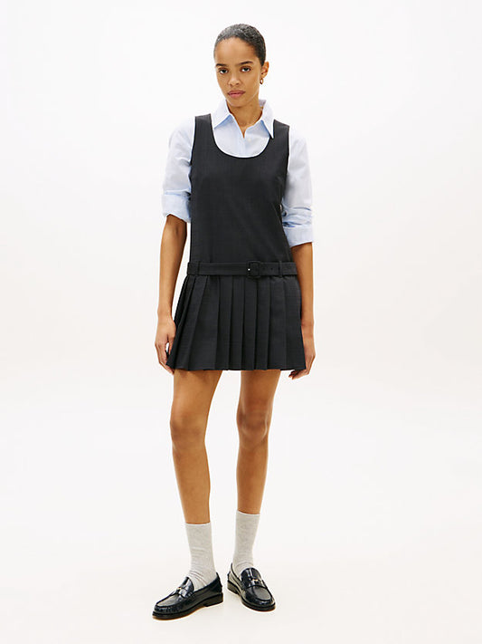 Check Wool Blend Mini Shift Dress