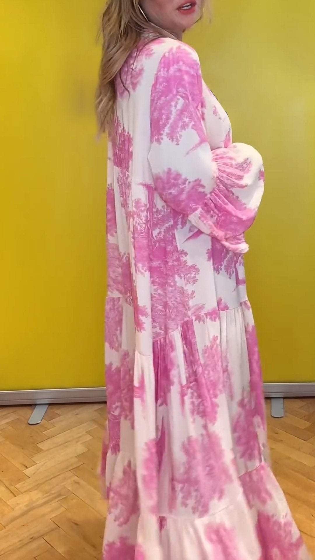 Robe d'été pour femme avec col en V et motif forêt Robe longue