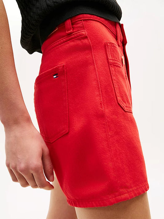 Gold-Tone Button High Rise Denim Shorts