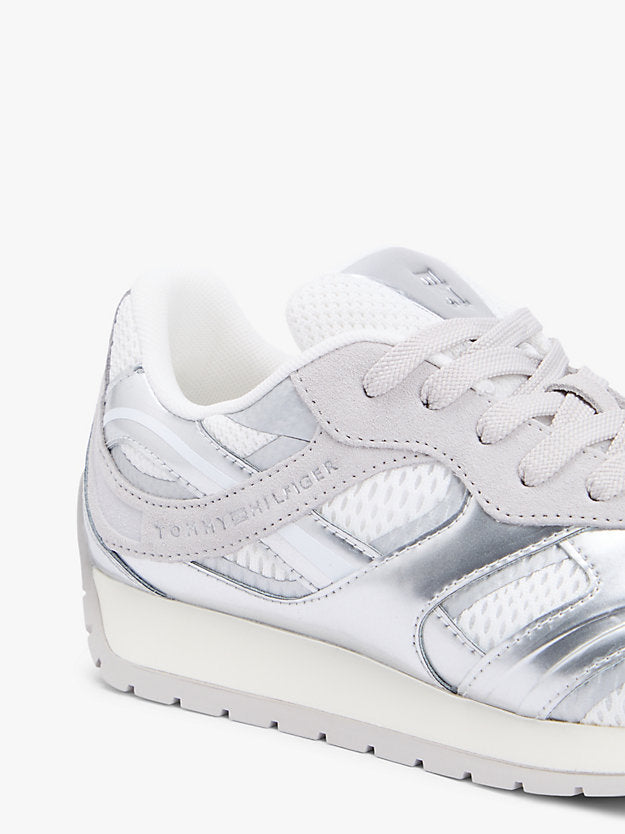 Mixed Texture Metallic Trainers WiLeather