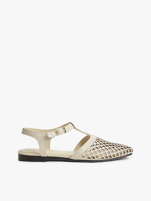 Cutout Leather T-Bar Buckle Sandals