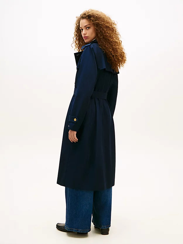 Gold-Tone Button Slim Trench Coat