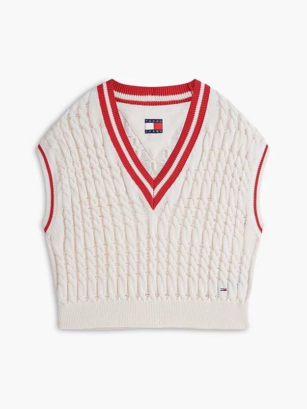Cable Knit V-Neck Oversized Sweater Vest