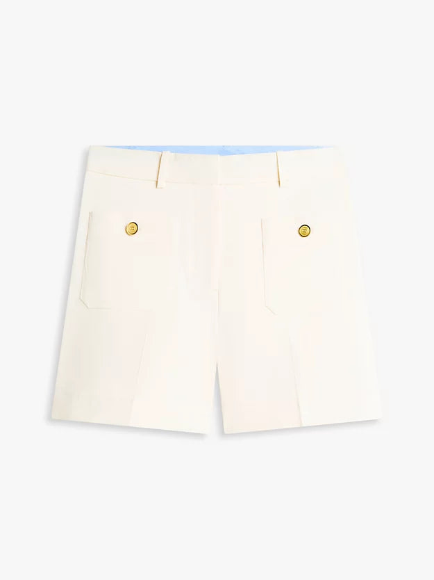 Crest Embossed Gold-Tone Button Shorts
