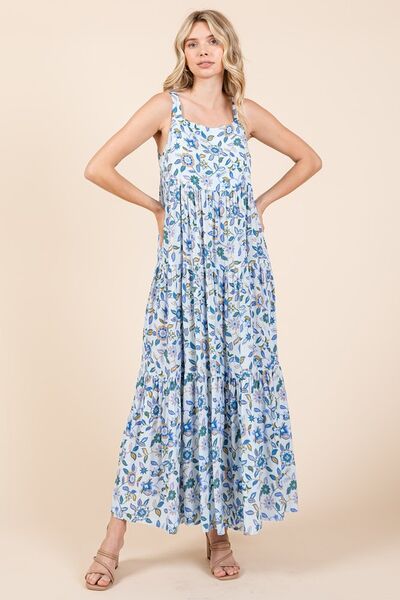 Robe longue empire sans manches étagée à imprimé floral Mittoshop