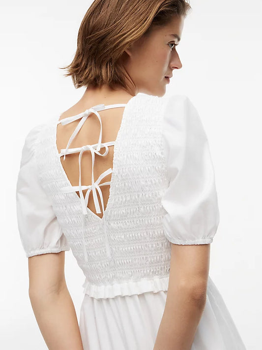 Back Tie Smock Slim Poplin Mini Dress