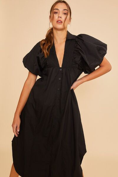 Robe Midi Annie Wear à Manches Courtes Bouffantes et Smocks