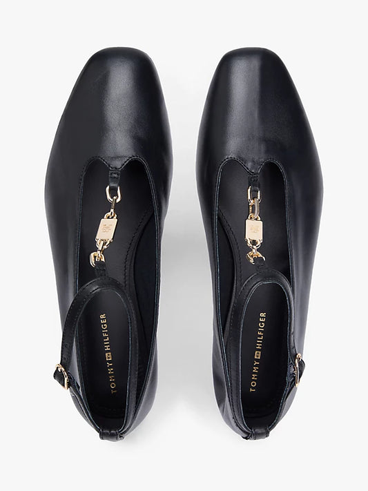 Leather T-Bar Chain Ballerinas