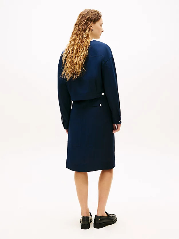 Tailored Collarless Boxy Short Utility Jacket
