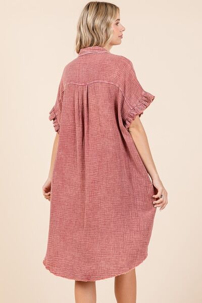 Robe-chemise courte en gaze de coton lavé aux minéraux Mittoshop