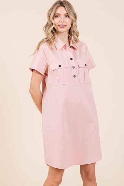 Robe Chemise à Col et Manches Courtes avec Boutons Mittoshop