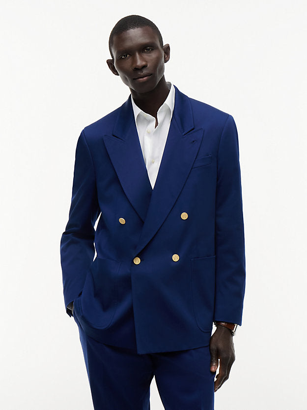 Gold-Tone Button Regular Fit Satin Blazer