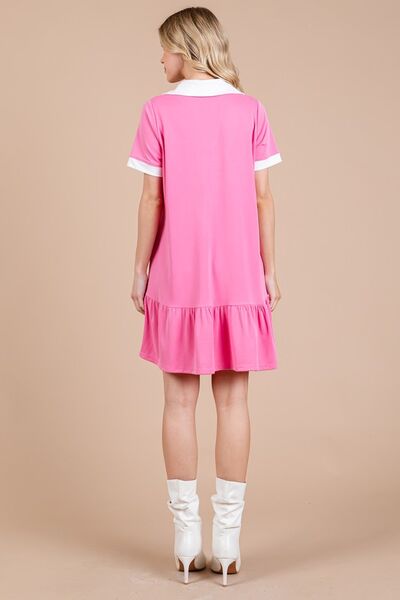 Robe à col Johnny et manches courtes avec ourlet à volants Ces Femme