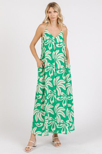 Mittoshop Bedrucktes V-Ausschnitt Maxi-Trägerkleid mit Taschen