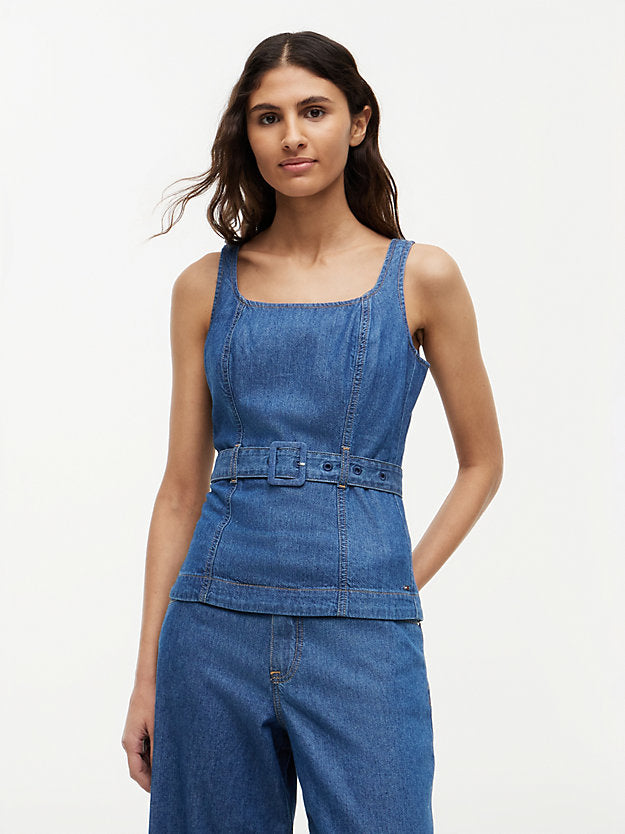 Denim Sleeveless Belted Top