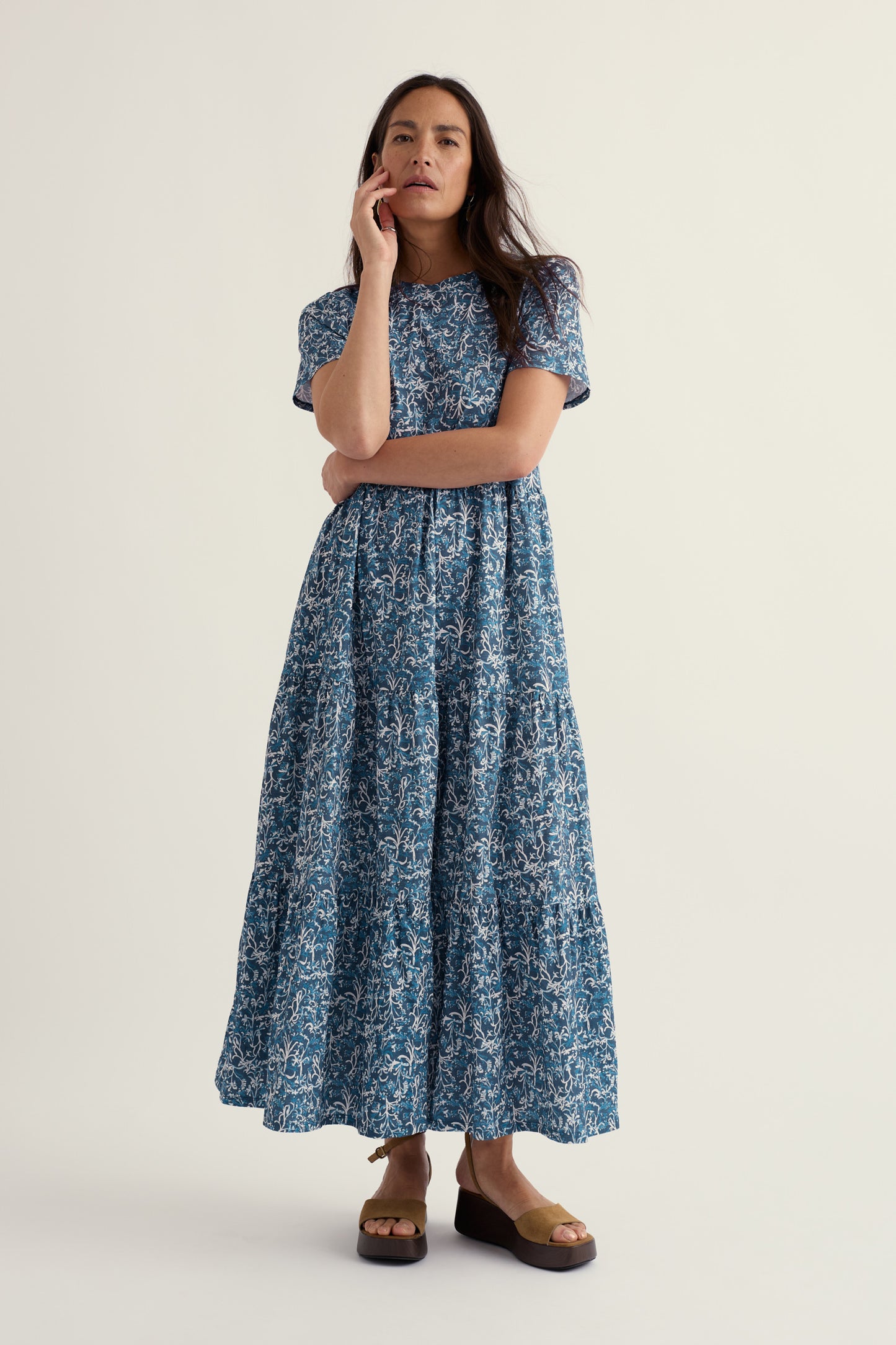 Line Strokes Short Sleeve Dress in GOTS-Certified Organic Cotton Jersey