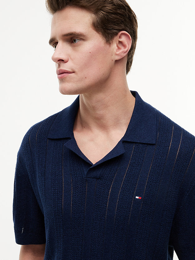 Relaxed Pointelle Structured Polo Shirt WiLinen