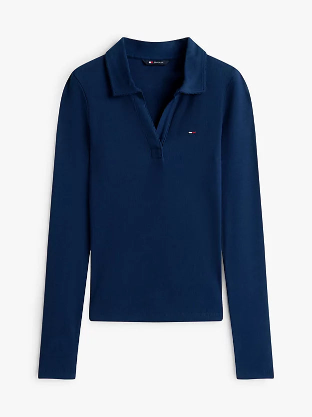 Slim Fit Ribbed Long Sleeve Polo Shirt
