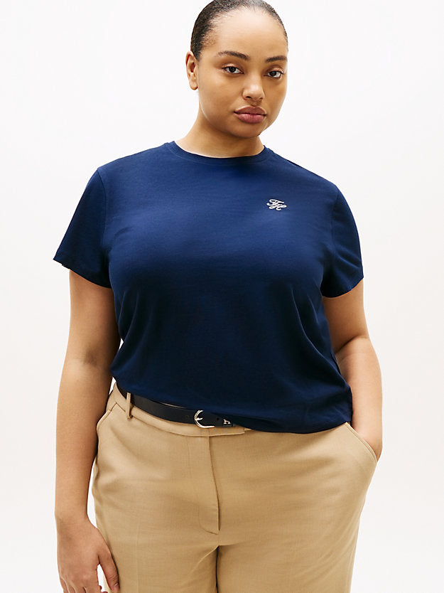 Curve Logo Embroidery Jersey Crew Neck T-Shirt