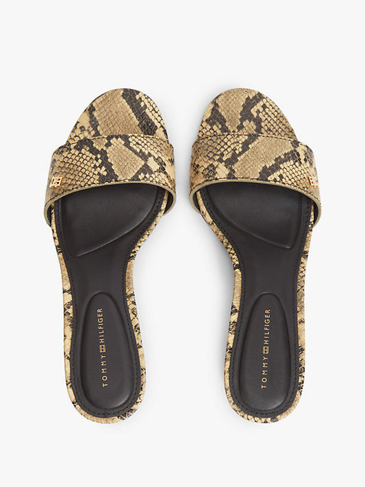 Snake Print Leather Heeled Mules