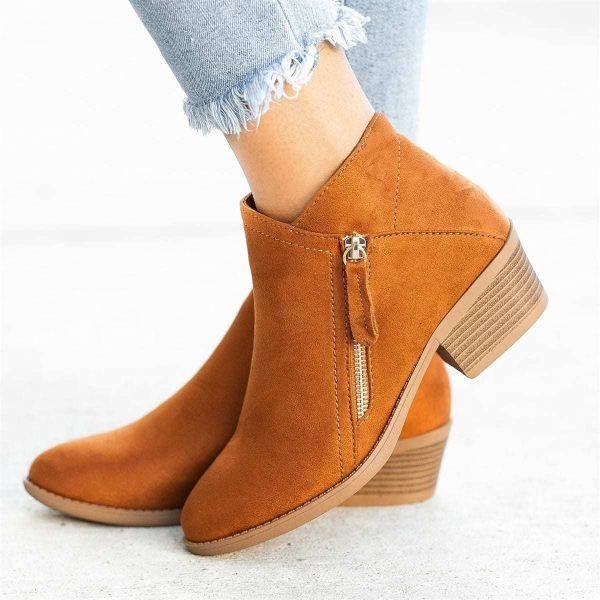 Damen Stiefeletten mit klobigem Absatz und seitlichem Reißverschluss
